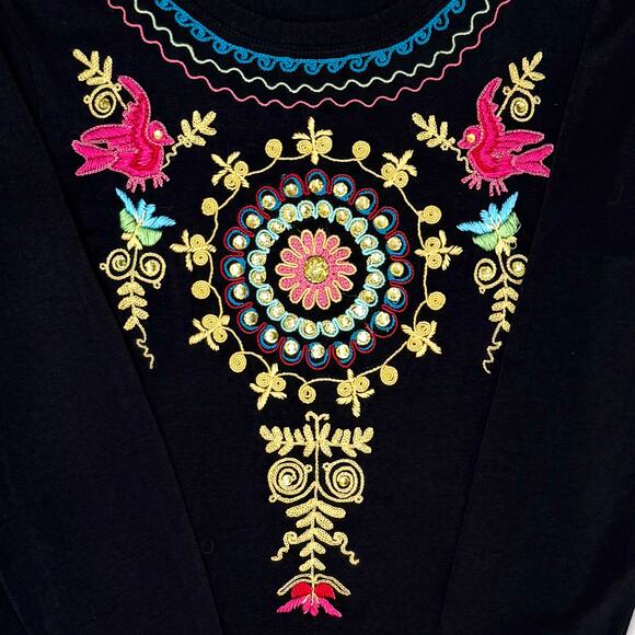 Double D Ranch Womens Black Embroidered Beaded Top Size Small Pullover - Picture 2 of 13